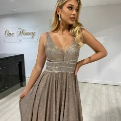 NEW ARRIVALS Honey Couture ANYA Copper Shimmer A Line Formal Gown Dress