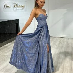 Honey Couture Made To Your Measurements NEW ARRIVALS Honey Couture DORIT Strapless Bustier Glitter Fabric Formal Dress