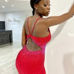 Honey Couture KARLIE Red Diamante Open Up Mermaid Formal Dress NEW ARRIVALS