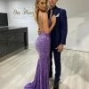 Honey Couture KAYTUM Lilac Purple Sequin Mermaid Evening Gown Dress