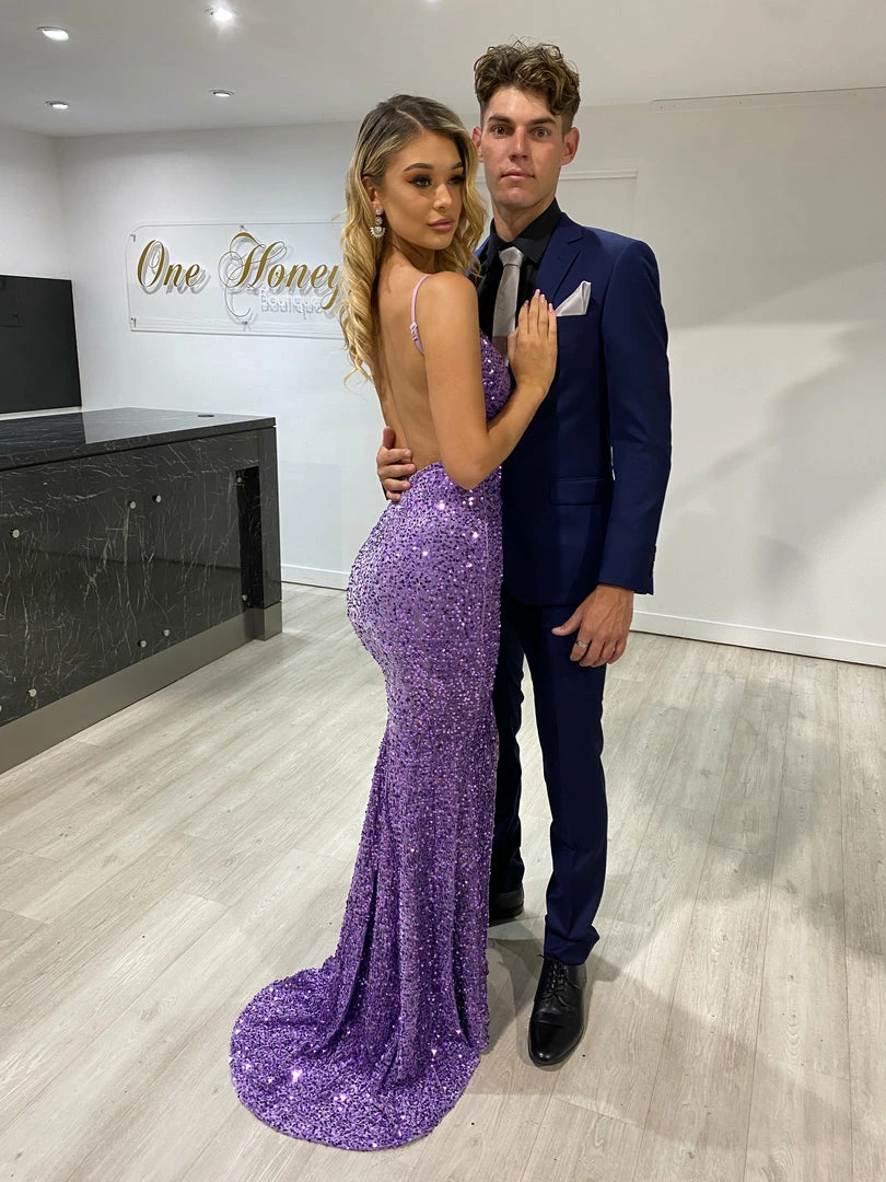 Honey Couture KAYTUM Lilac Purple Sequin Mermaid Evening Gown Dress 3 Honey Couture KAYTUM Lilac Purple Sequin Mermaid Evening Gown Dress