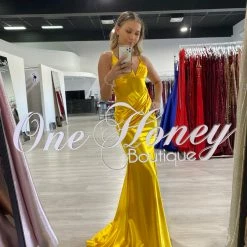 NEW ARRIVALS Honey Couture COCO Yellow Low Back Bum Ruching Mermaid Formal Dress 14 NEW ARRIVALS Honey Couture COCO Yellow Low Back Bum Ruching Mermaid Formal Dress