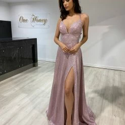 Honey Couture HOLLIE Blush Pink A Line Glitter Effect Formal Dress NEW ARRIVALS