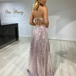 Honey Couture LAURA Baby Pink Sequin Corset Back Ballgown Formal Dress NEW ARRIVALS