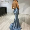 NEW ARRIVALS Honey Couture COCO Dusty Blue Low Back Bum Ruching Mermaid Formal Dress
