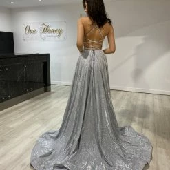 Honey Couture Made To Your Measurements Honey Couture TAHLIA Glitter Fabric Corset Lace Up Back Formal Dress