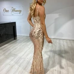 NEW ARRIVALS Honey Couture GENENE Rose Gold Thin Strap Sequin Formal Dress 12 NEW ARRIVALS Honey Couture GENENE Rose Gold Thin Strap Sequin Formal Dress