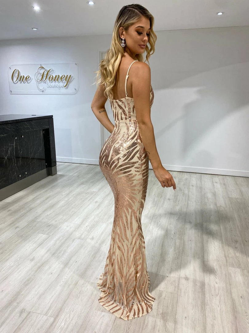 NEW ARRIVALS Honey Couture GENENE Rose Gold Thin Strap Sequin Formal Dress 7 NEW ARRIVALS Honey Couture GENENE Rose Gold Thin Strap Sequin Formal Dress