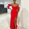Honey Couture BELLE Red Off Shoulder Mermaid Formal Dress NEW ARRIVALS