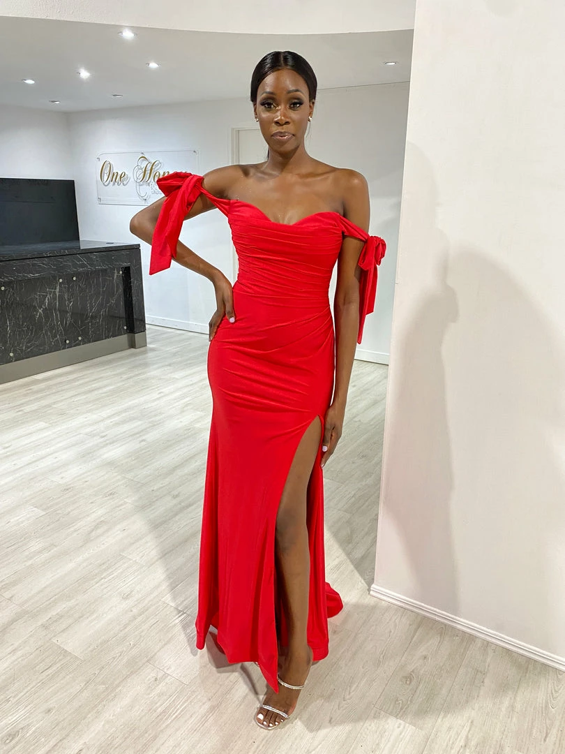 Honey Couture BELLE Red Off Shoulder Mermaid Formal Dress NEW ARRIVALS 3 Honey Couture BELLE Red Off Shoulder Mermaid Formal Dress NEW ARRIVALS