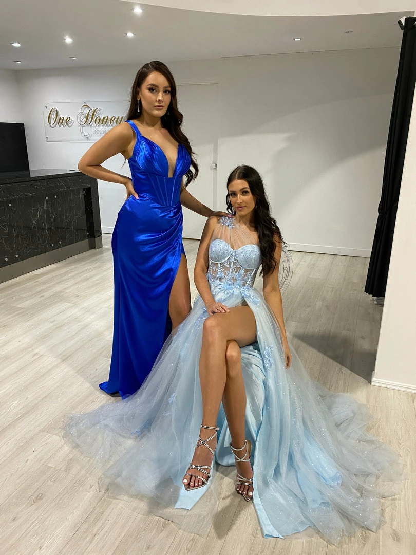 NEW ARRIVALS Honey Couture SASHA Royal Blue Satin Corset Leg Split Formal Dress 3 NEW ARRIVALS Honey Couture SASHA Royal Blue Satin Corset Leg Split Formal Dress