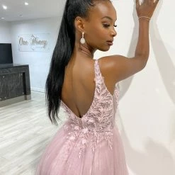 Honey Couture DEMIKA Blush Pink 3D Flowers Tulle Formal Gown Dress NEW ARRIVALS