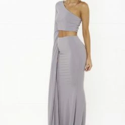 Honey Couture HARPER Lilac One Shoulder Drape Sleeve Crop Top And Skirt Set NEW ARRIVALS