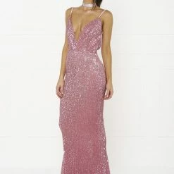 NEW ARRIVALS Honey Couture ROSALIE Pink Low Back Sequin Formal Gown Dress