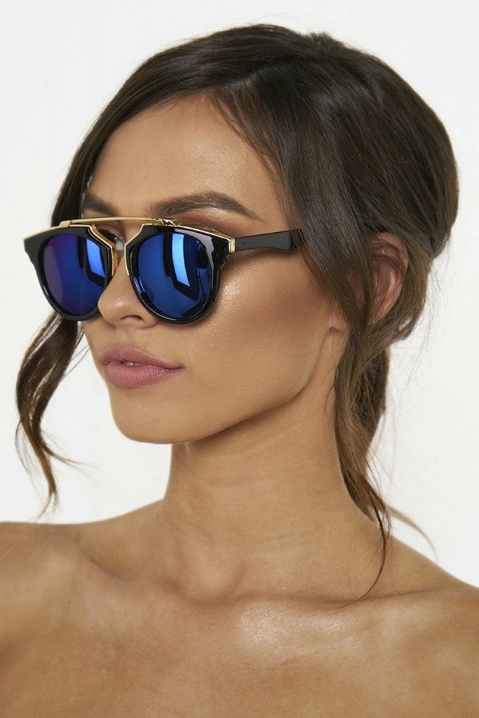 Honey Couture Sunglasses Honey Couture STACEY Gold & Black Frame Blue Reflective Sunglasses 3 Honey Couture Sunglasses Honey Couture STACEY Gold & Black Frame Blue Reflective Sunglasses