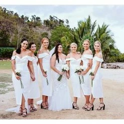 Tina Holly Couture Made To Order Tina Holly Couture Connelly R1767 Pink Off Shoulder Bridesmaids Midi Dress SHOP BY DRESS COLOUR