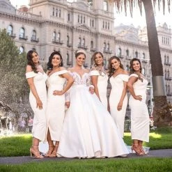 Tina Holly Couture Made To Order Tina Holly Couture Connelly R1767 White Off Shoulder Bridesmaids Midi Dress